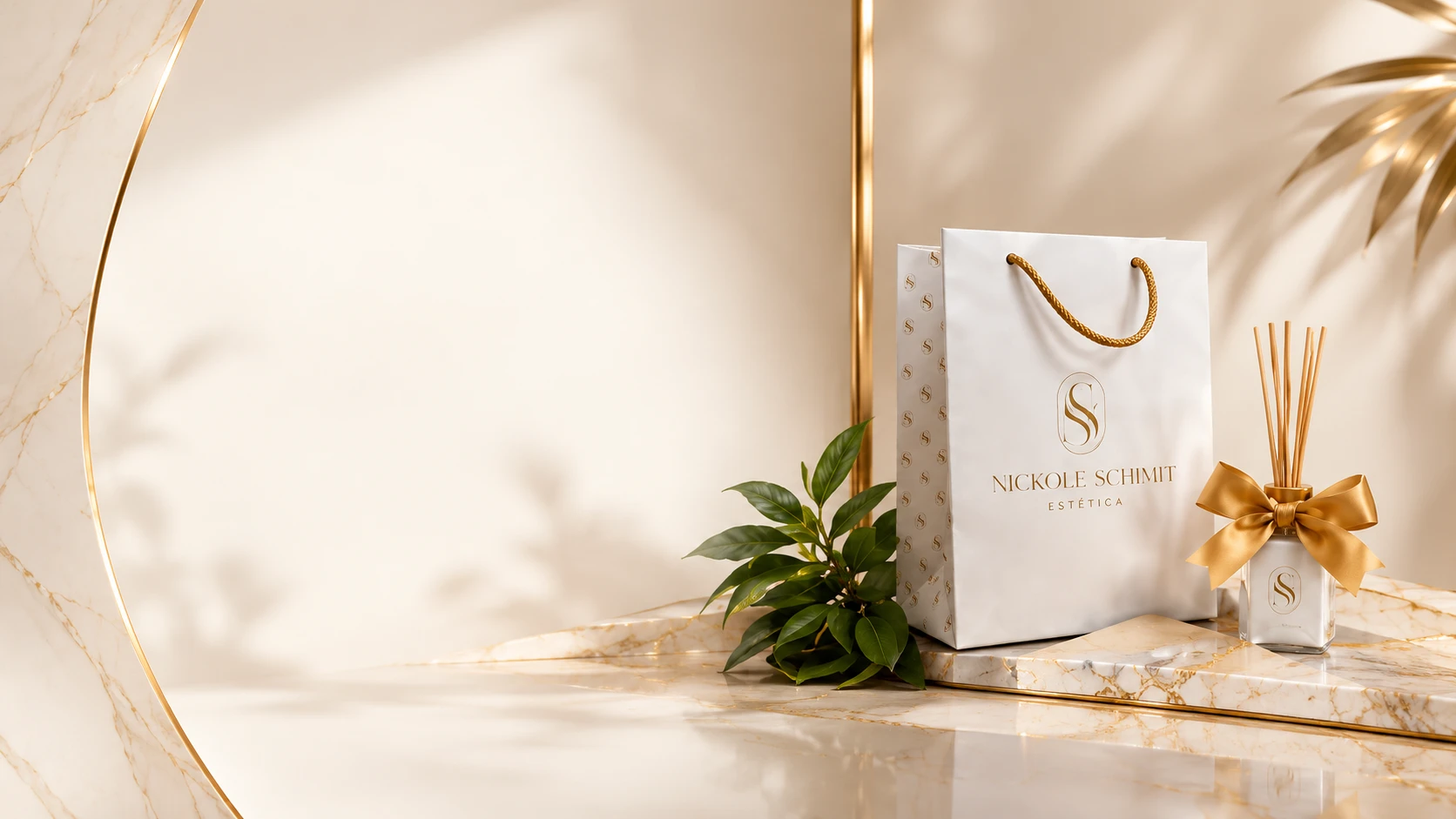 Sacola e difusor personalizados da Nickole Schimit Estética